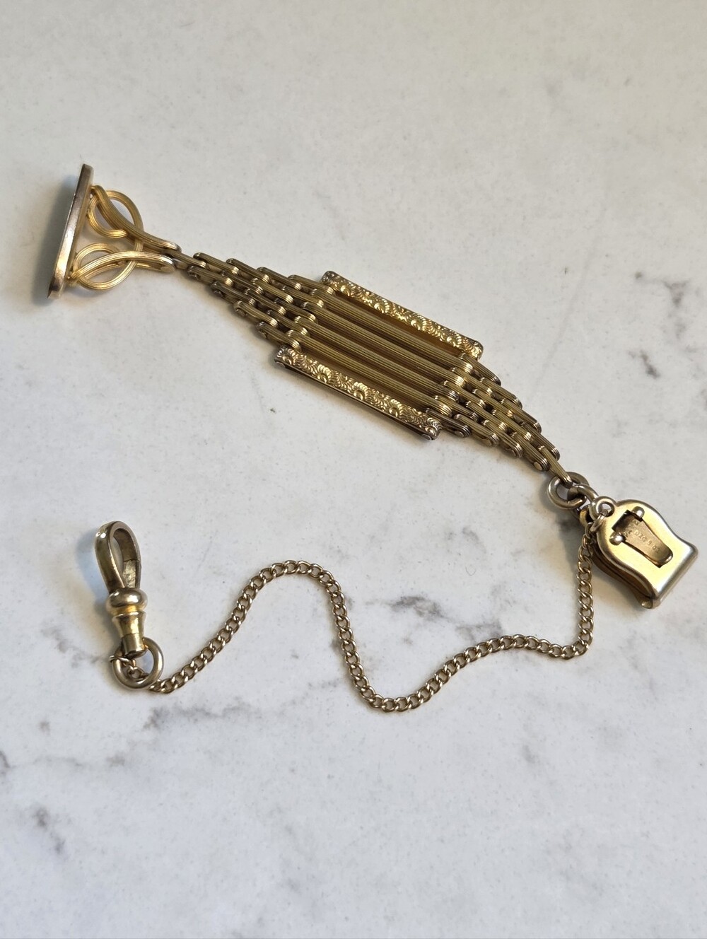 Vintage Simmons Gold Watch Fob And Chain.